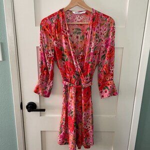 Zara Basic Floral Summer Wrap Style Mini Dress- Bold Colorful Flower Pattern